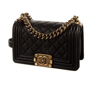 CHANEL Black Quilted Leather Boy Bag with Gold Hardware